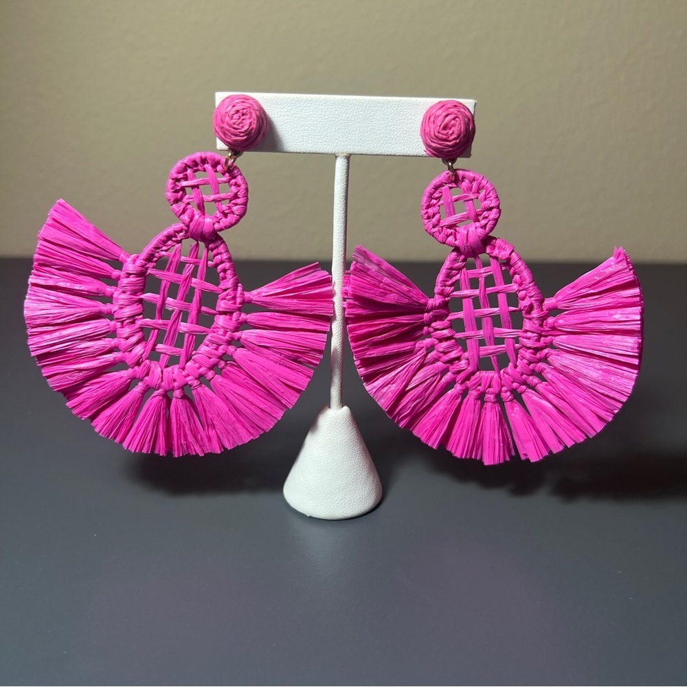 Straw Husk Earrings 3 Pairs Pink Turquoise - Picture 5 of 8